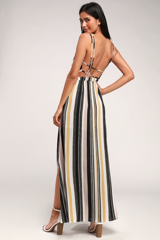 Striped backless maxi sales dress