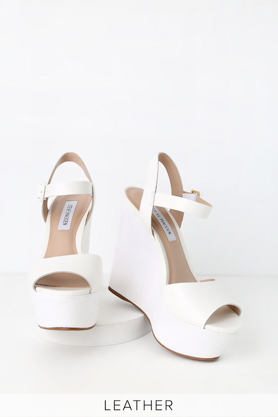 Citrus White Leather Platform Wedges 2