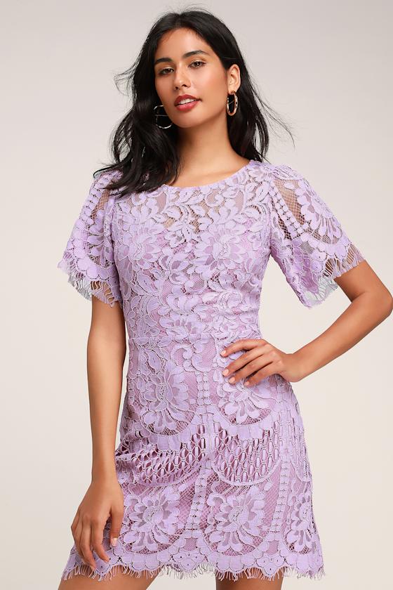 Lovely Lavender Dress Lace Dress Short Sleeve Dress Sheath Lulus