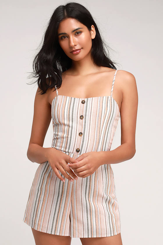 Cute Orange Striped Romper Open Back Romper TieBack Romper Lulus