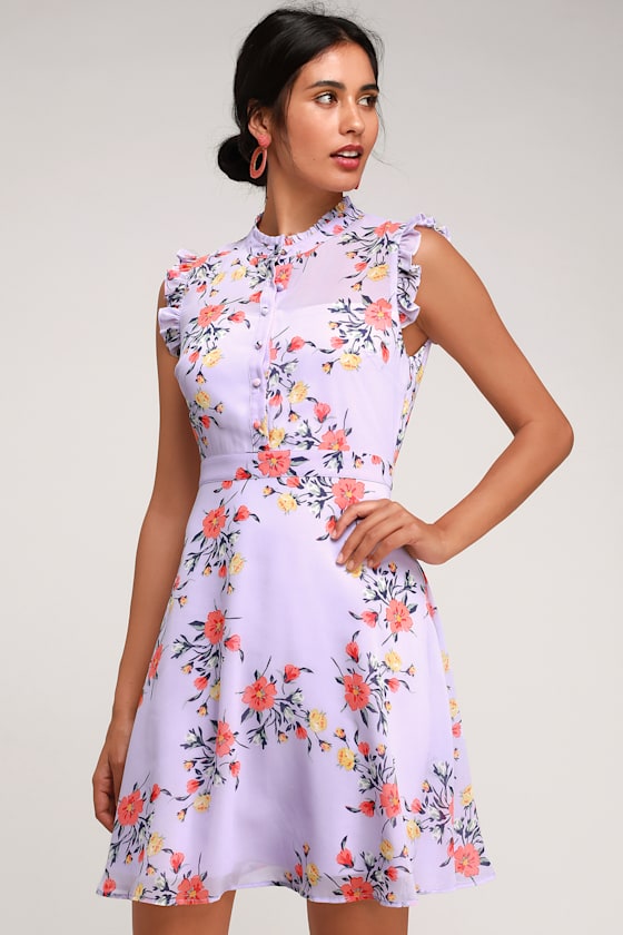 Porch Swing Lavender Floral Print Skater Dress 8