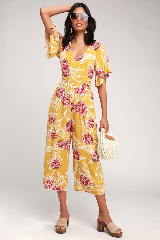 8895 Yellow Floral Shorts Jumpsuit