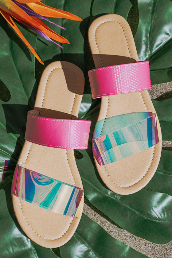 pink iridescent sandals
