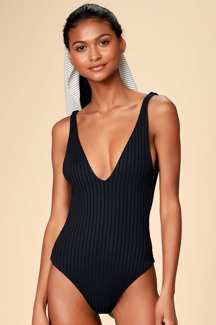 Dianna Black Ribbed Backless One-Piece Swimsuit