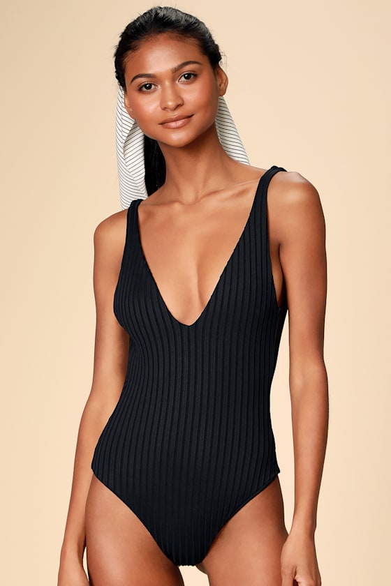 Dianna Black Ribbed Backless One-Piece Swimsuit 3