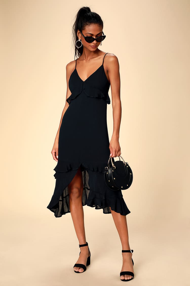 Cute Dress - Black Midi Dress - Ruffled Dress Midi Dress Lulus