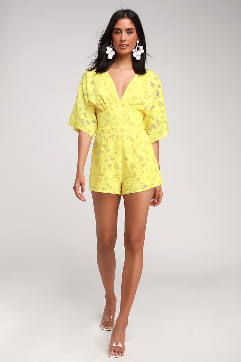 yellow lace romper dress Lacey yellow and white lace romper Gia Monet Accessories & Apparel