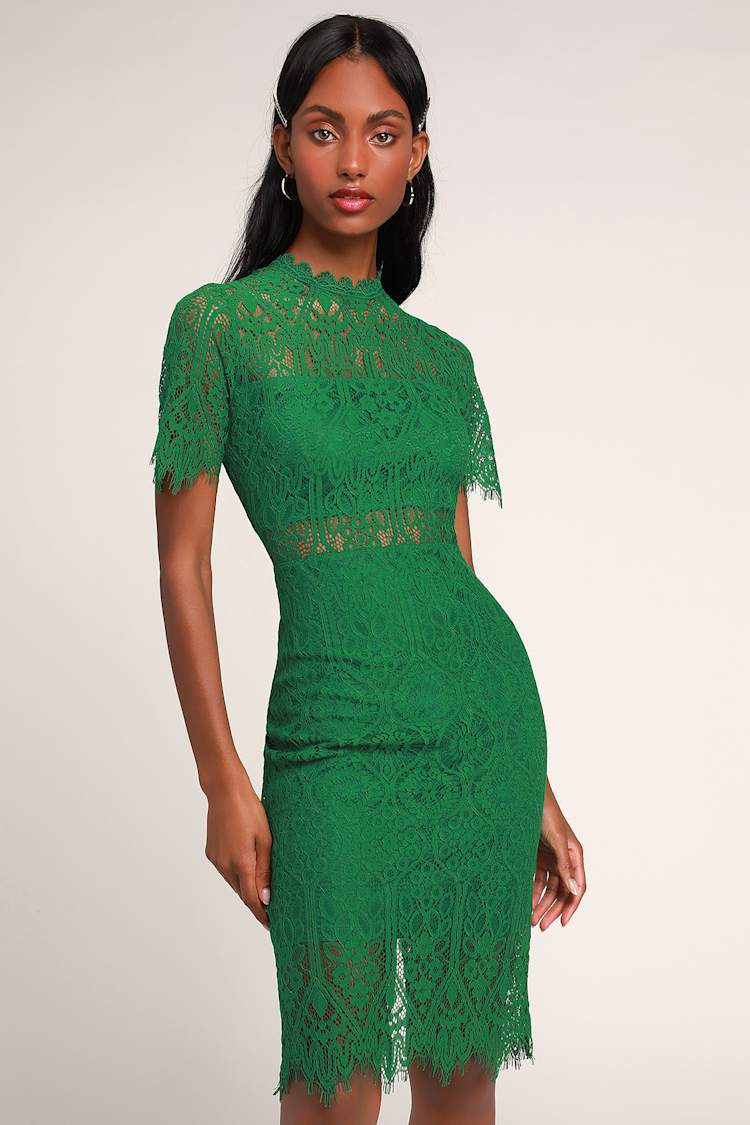 Chic Green Dress - Lace Dress - Sheath Dress - Lace Midi - Lulus