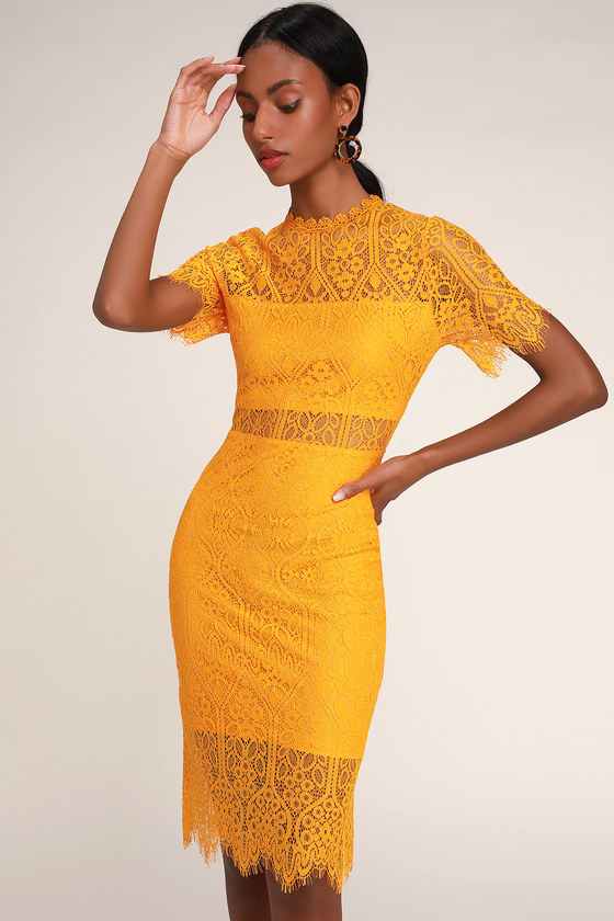Remarkable Bright Orange Lace Short Sleeve Mini Dress