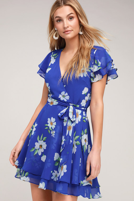 Cute Blue Floral Dress - Ruffled Mini Dress - Floral Print Dress - Lulus