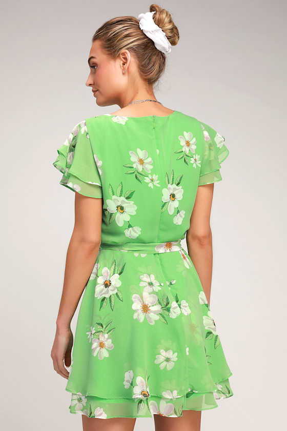 Bloom Into You Green Floral Print Ruffled Mini Dress 3