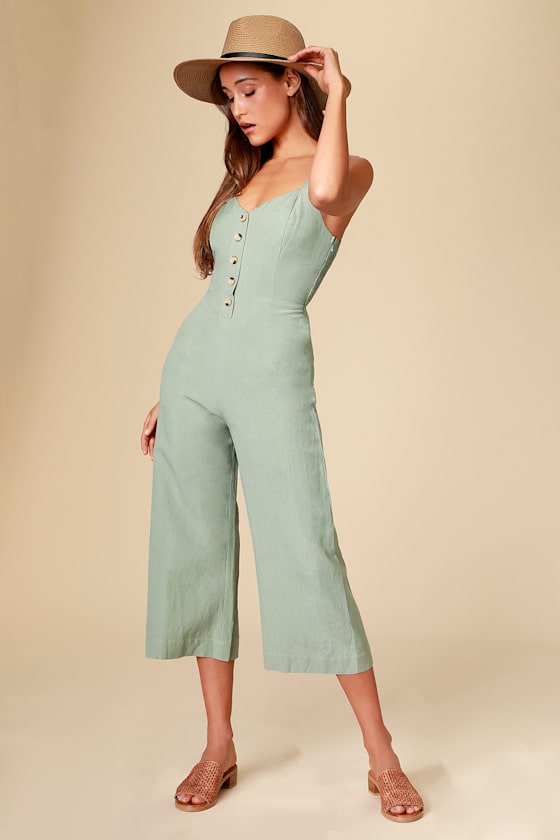 Cute Sage Green Jumpsuit WideLeg Jumpsuit Culotte Jumpsuit Lulus