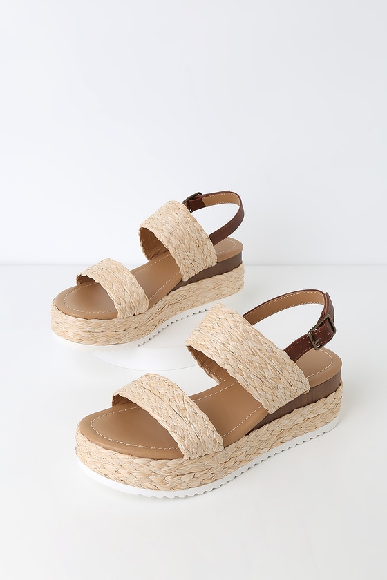 Cute Natural Raffia Sandals - Flatform Sandals - Vegan Sandals - Lulus