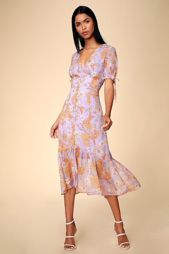 Chandler Lilac Floral Print Short Sleeve Midi Dress 5