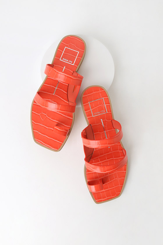 Isala Persimmon Orange Square Toe Slide Sandals 2