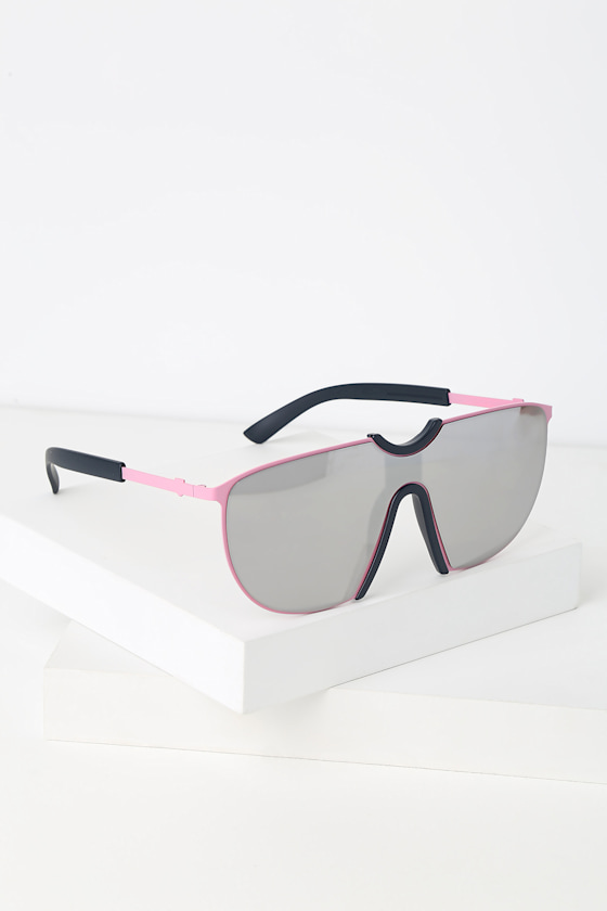 Kiki Matte Pink Mirrored Shield Sunglasses 2