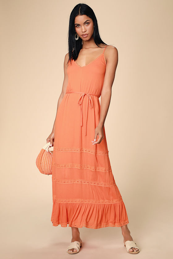 coral orange maxi dress