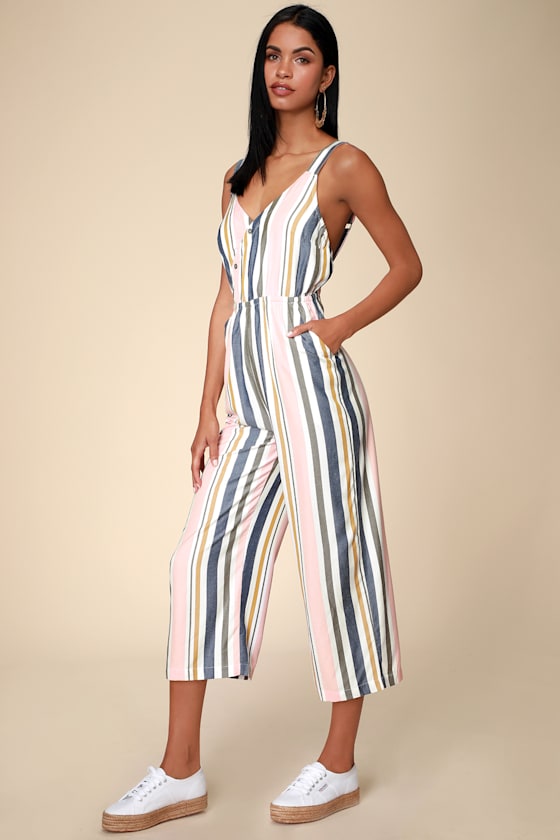 Ursan Blush Multi Striped Surplice Culotte Jumpsuit 2