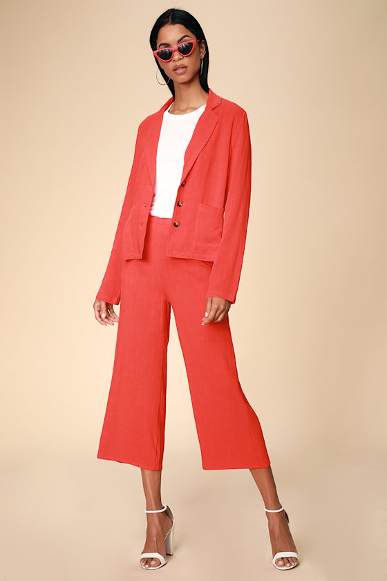 Miranda Red Cropped Wide-Leg Pants 1