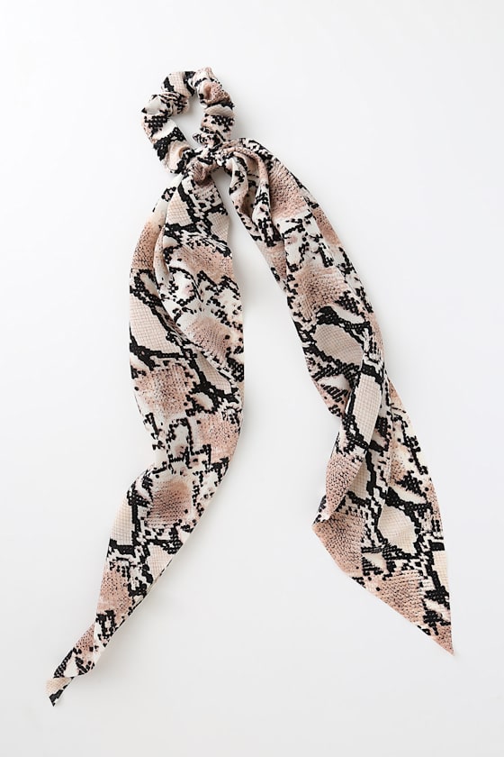 Cultivated Brown Snake Print Scarf Ponytail Holder 2