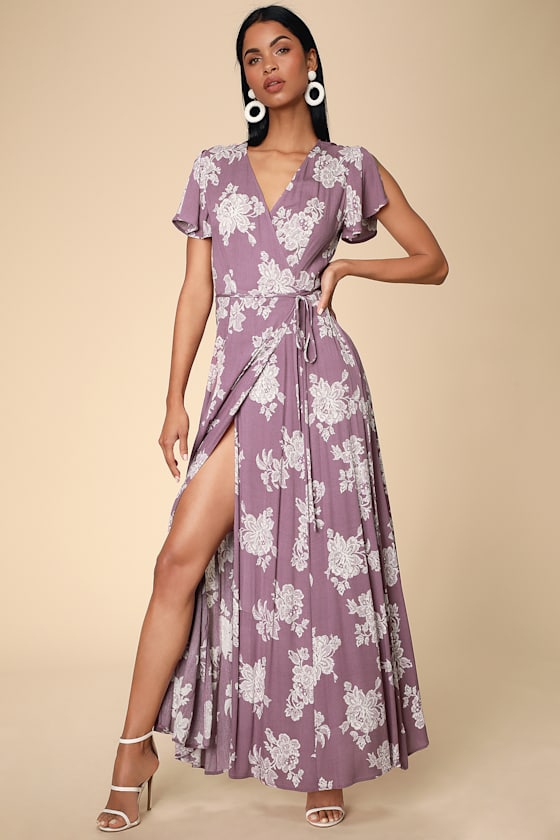 Heart of Marigold Dusty Lavender Floral Print Wrap Maxi Dress 1