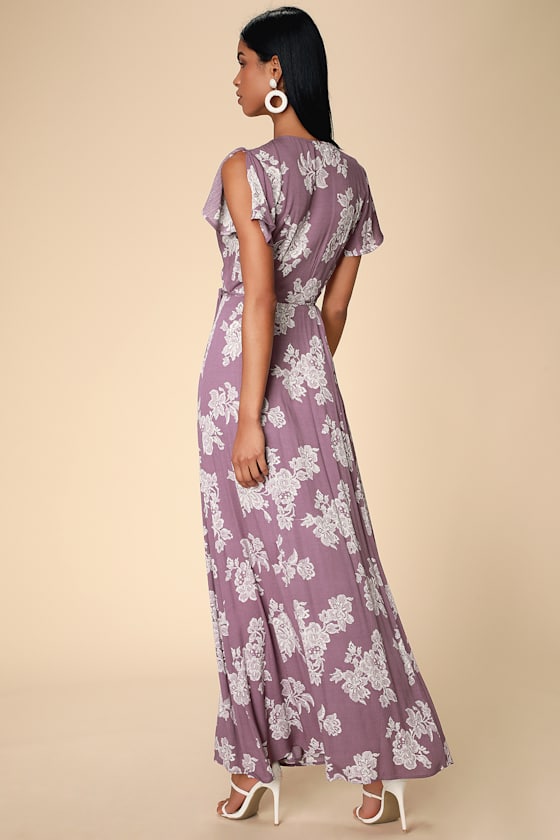 Heart of Marigold Dusty Lavender Floral Print Wrap Maxi Dress 5