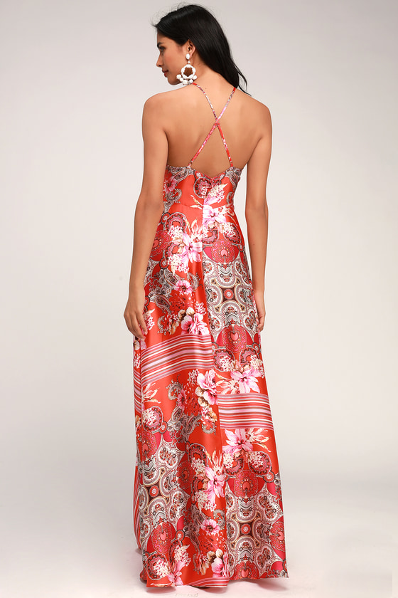 Red scarf print hot sale dress