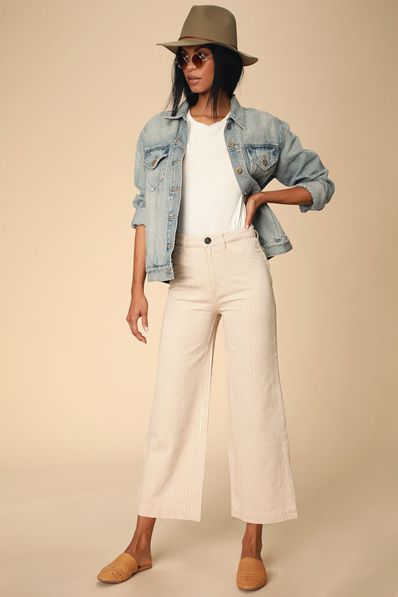 Old Mate Cream Striped Wide-Leg Pants 1