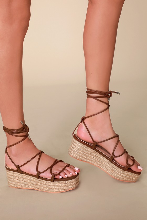 Cute Tan Lace-Up Sandals - Espadrille 