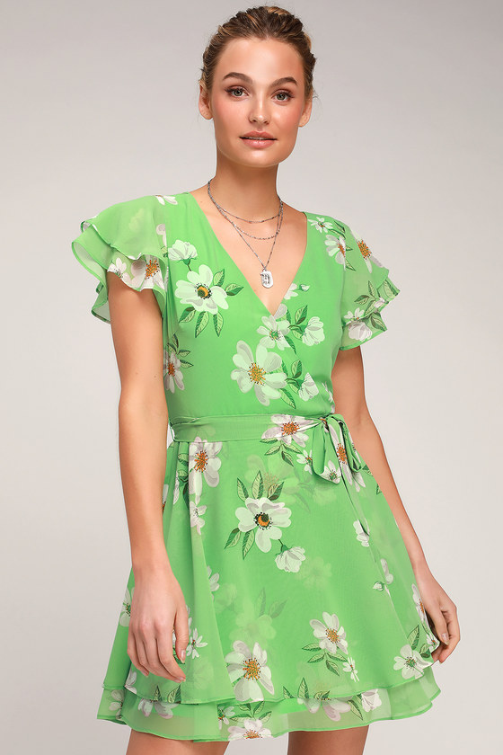 Cute Green Floral Dress - Ruffled Mini Dress - Floral Print Dress - Lulus