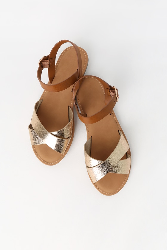 Cute Gold Sandals - Flat Sandals - Quarter Strap Sandals - Lulus