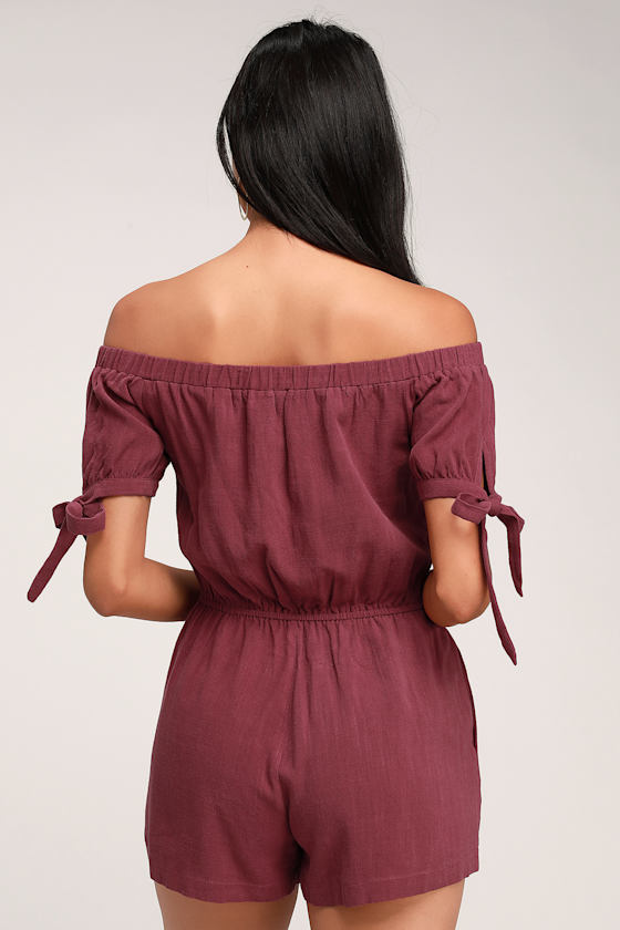 Cute Burgundy Romper OfftheShoulder Romper OTS Romper Lulus