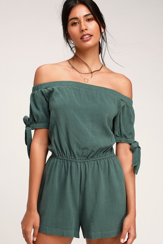 Cute Olive Green Romper - Off-the-Shoulder Romper - OTS Romper - Lulus