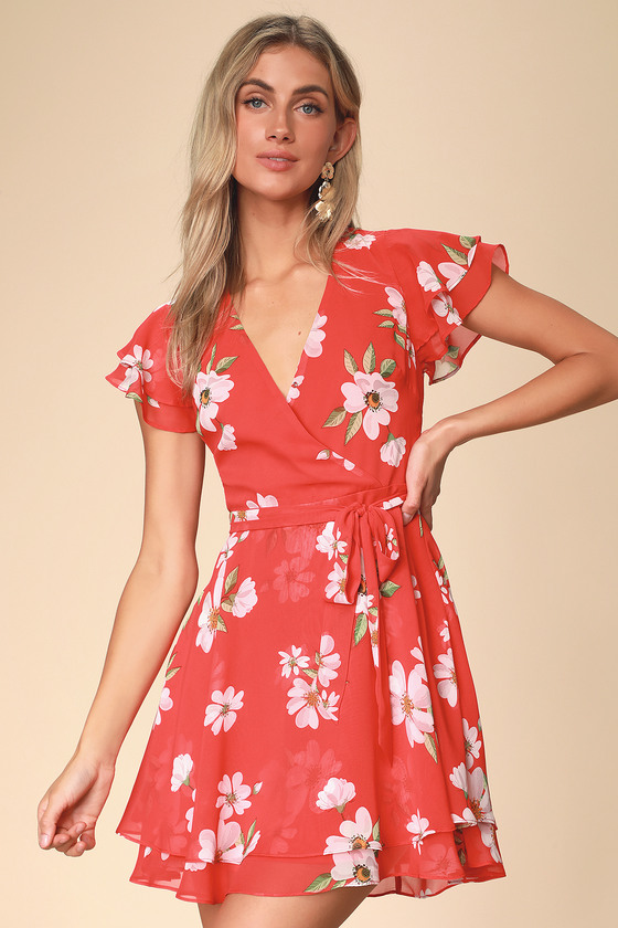 Cute Red Floral Dress - Ruffled Mini Dress - Floral Print Dress - Lulus