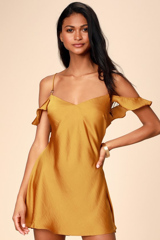 mustard silk slip dress