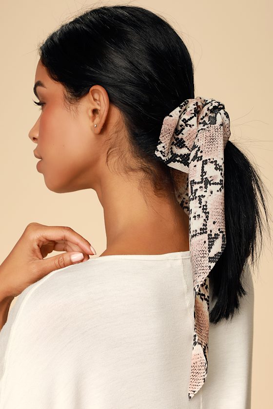 Cultivated Brown Snake Print Scarf Ponytail Holder 1