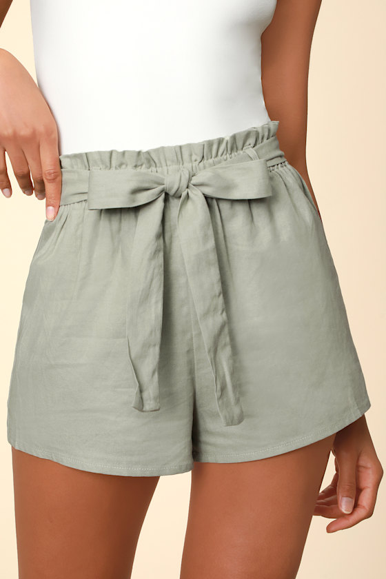Jemima Sage Green Paper Bag Waist Shorts 2