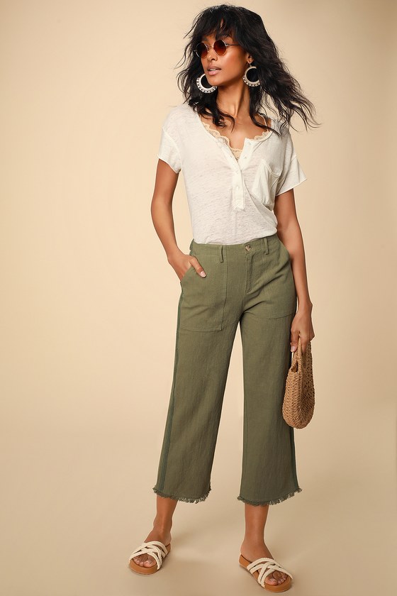 Cute Olive Green Pants - Raw Hem Pants - Cropped Pants - Lulus