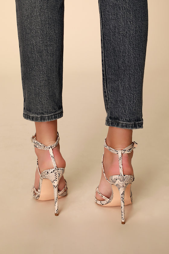 Fergie Brown Snake Fabric Pointed-Toe High Heel Strappy Sandals 6