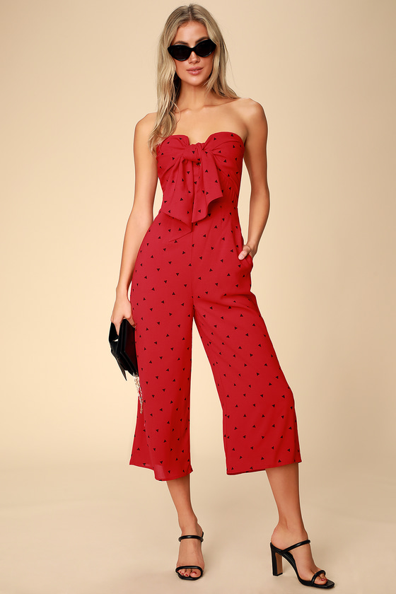 red tie front jumpsuit