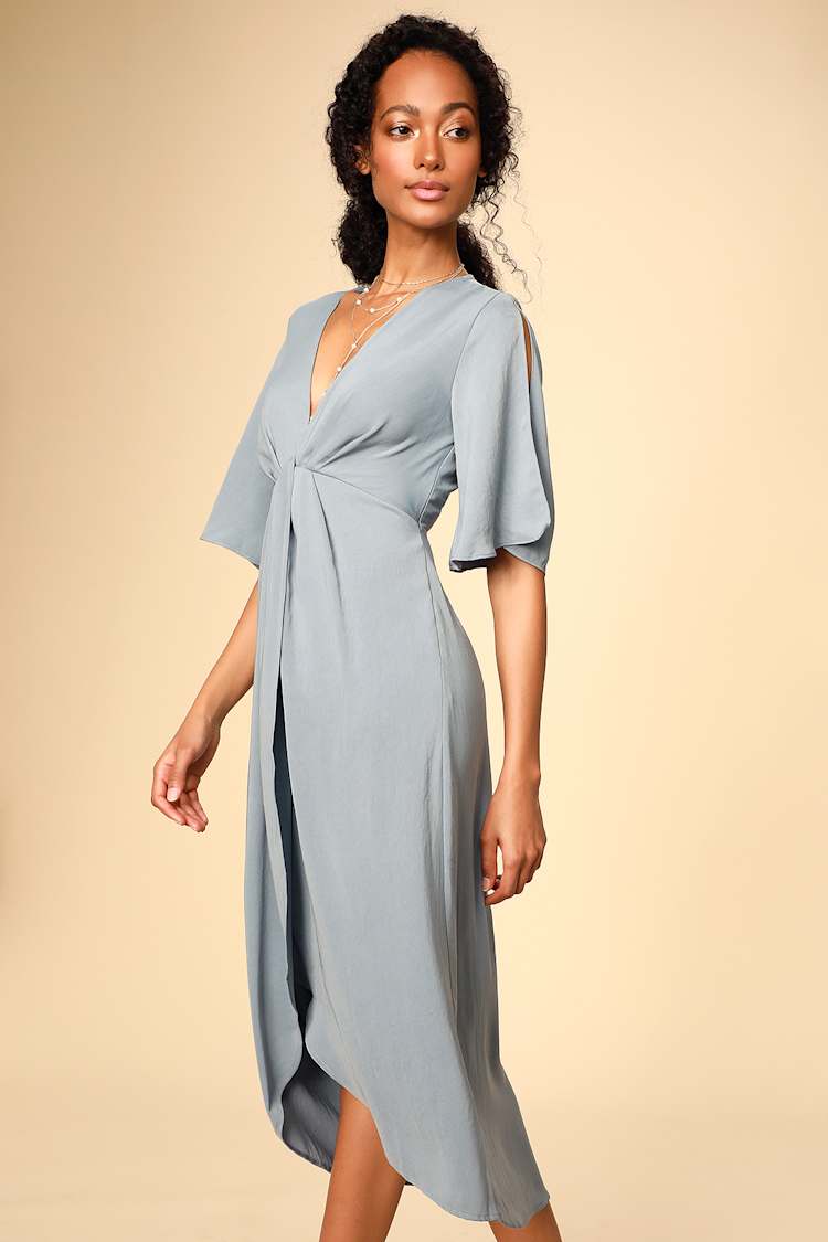 Blue Dress - Midi Dress - Split Sleeve Dress - High-Low Dress - Lulus