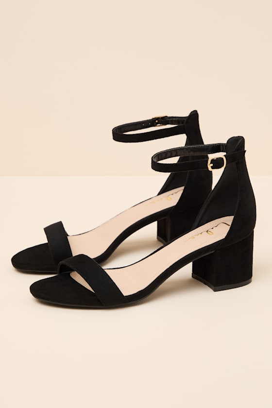 Harper Black Suede Ankle Strap Heels - thumbnail 4