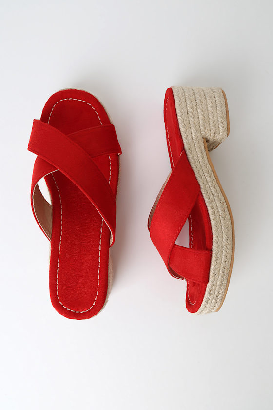 Bowie Red Suede Platform Espadrille Sandals 1