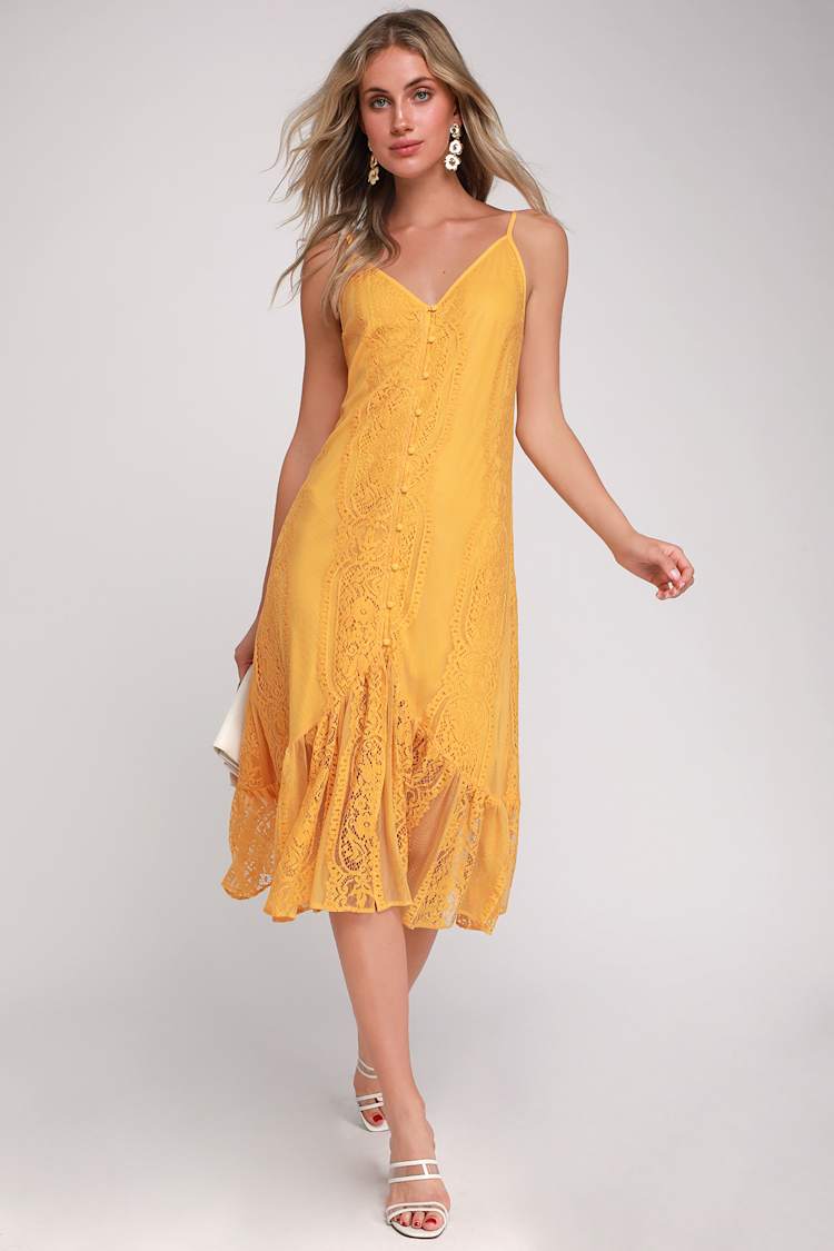 yellow dress with gold buttons Sandro