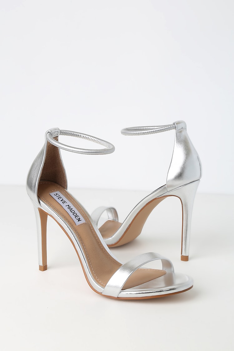 Sexy Silver Heels - Ankle Strap Heels - Vegan Leather Heels - Lulus