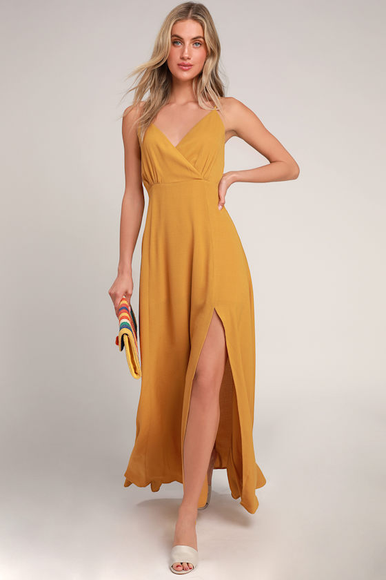Evening of Splendor Mustard Yellow Surplice Maxi Dress 5