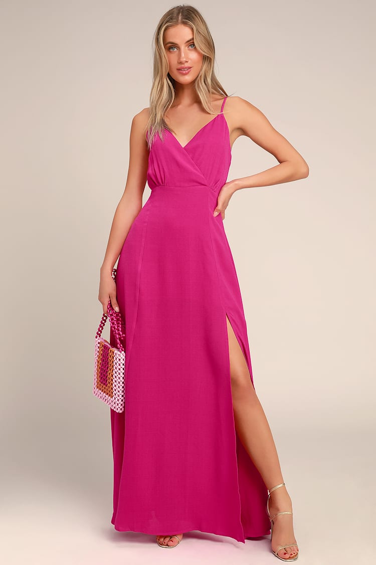 chinese dress ladies Wedtrend Women Hot Pink Long Prom Dress Princess Cut Out Tiered Strapless Formal Dress with Slit, Hot Pink / US4