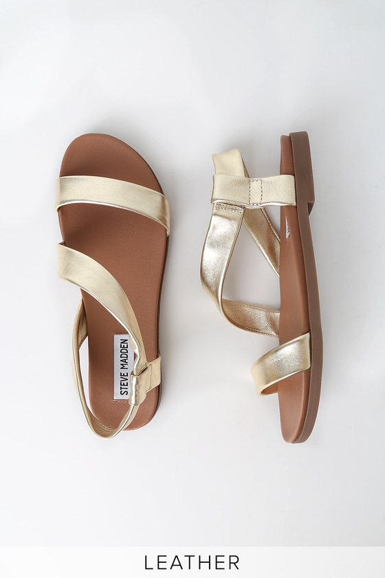 Dessie Gold Leather Flat Sandals