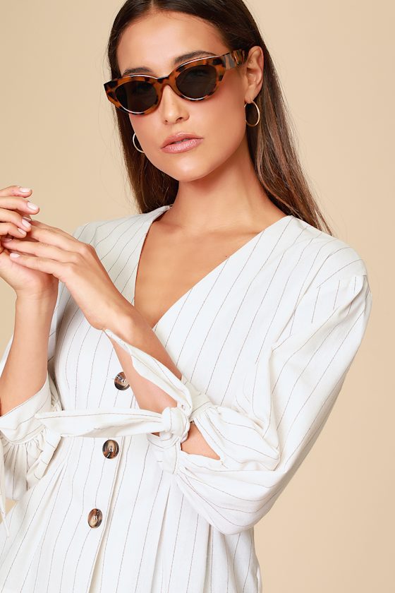 Blake Cream Striped Button-Front Peplum Top 3