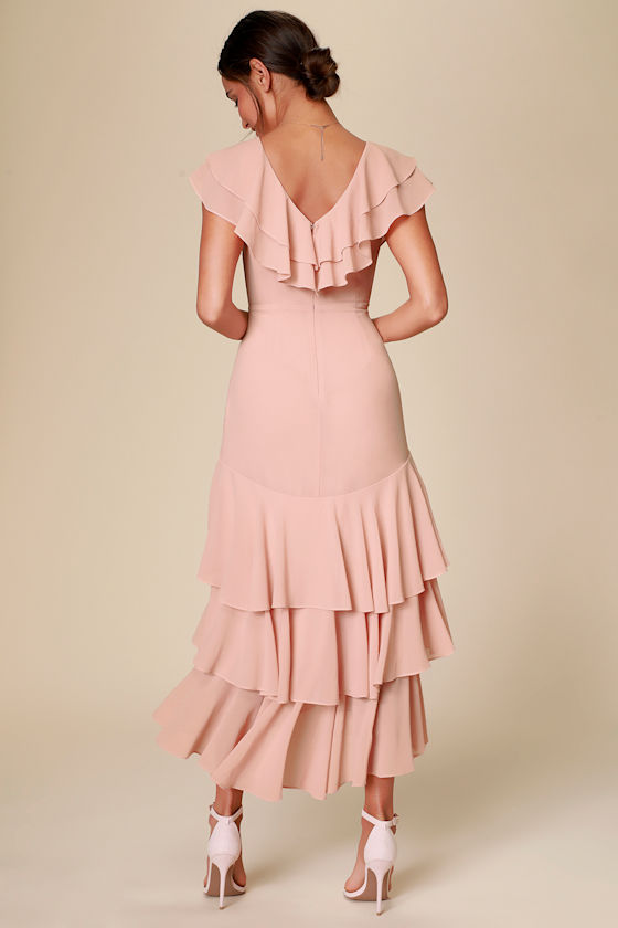 Lovely Blush Midi Dress Ruffled Dress Highlow Dress Lulus